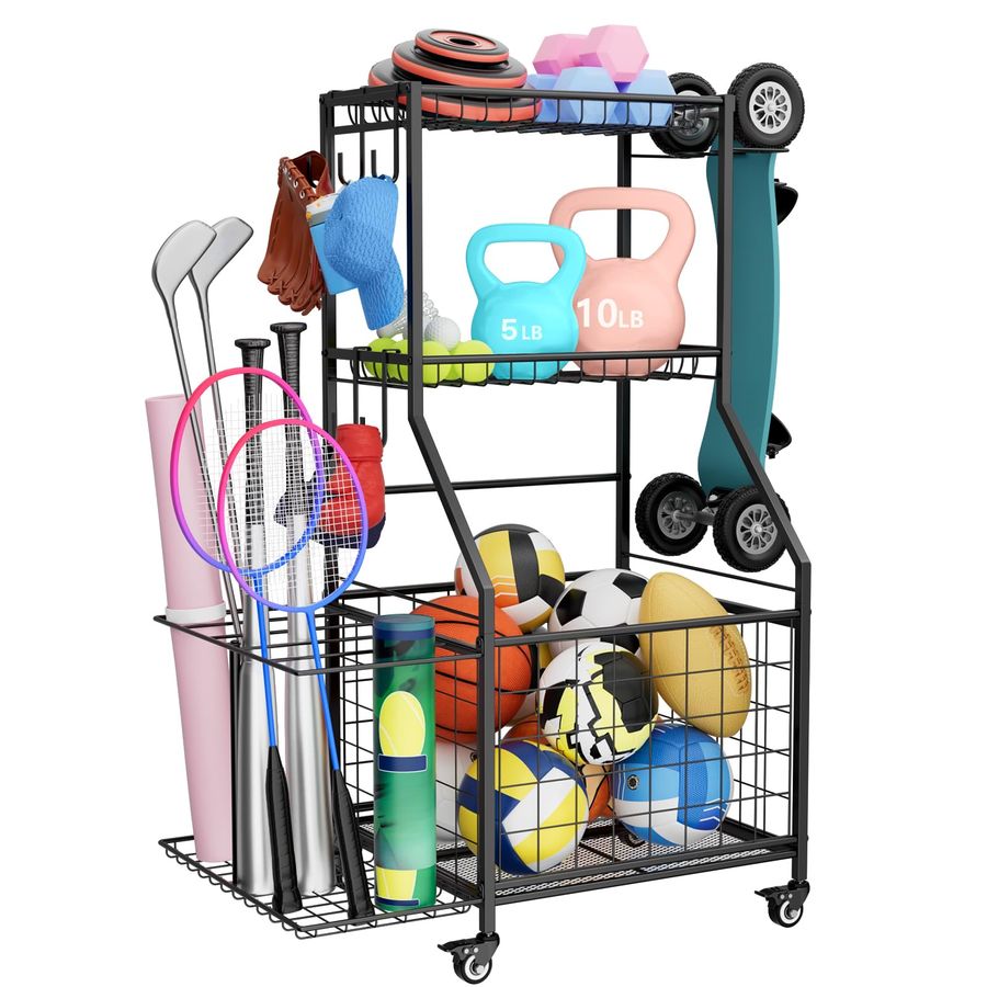 Sports Equipment Cart - Sports Equipment Organizer, Garage Ball Storage
