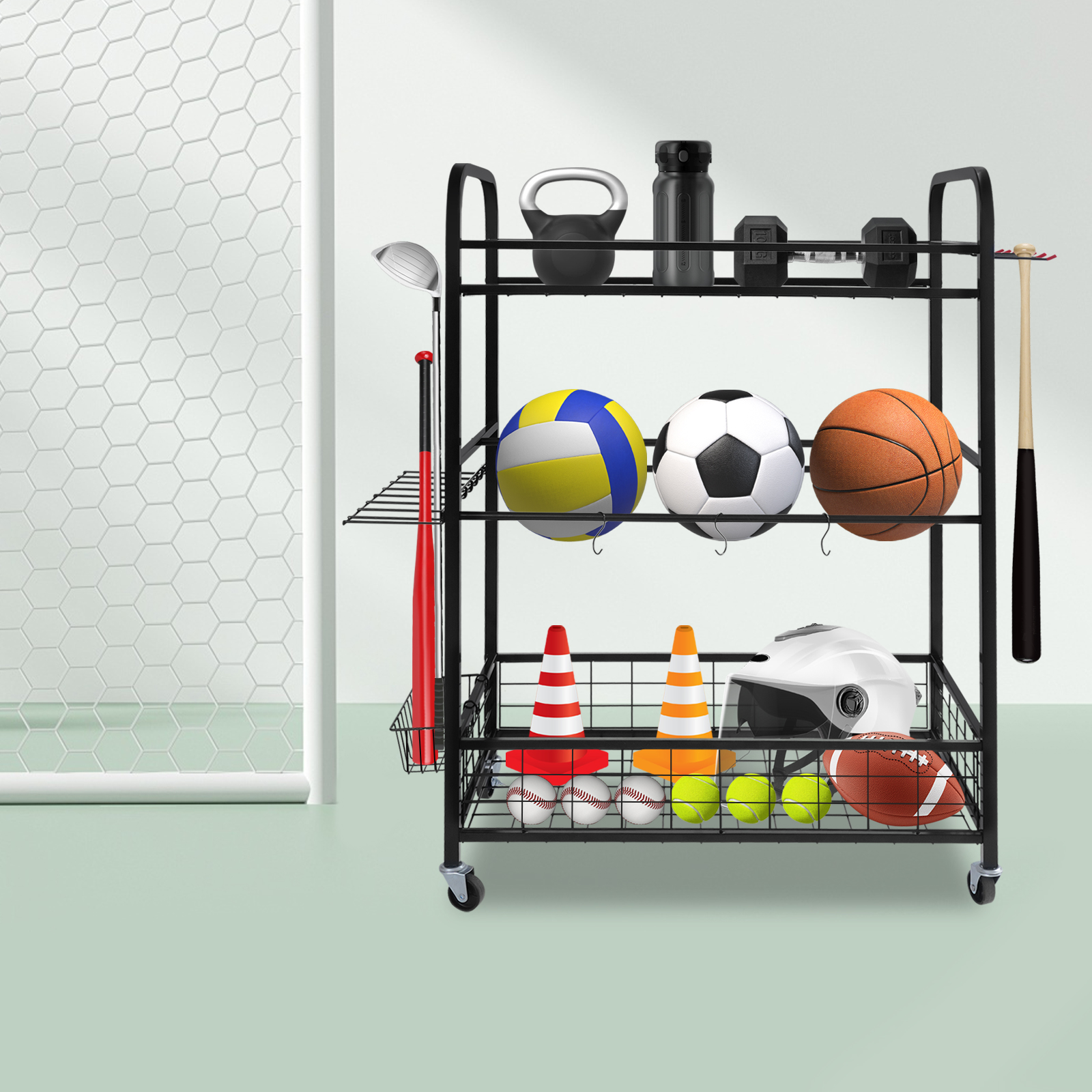 3 Tiers Storage Rack with Vers - Sports Equipment Used avaliação e preço