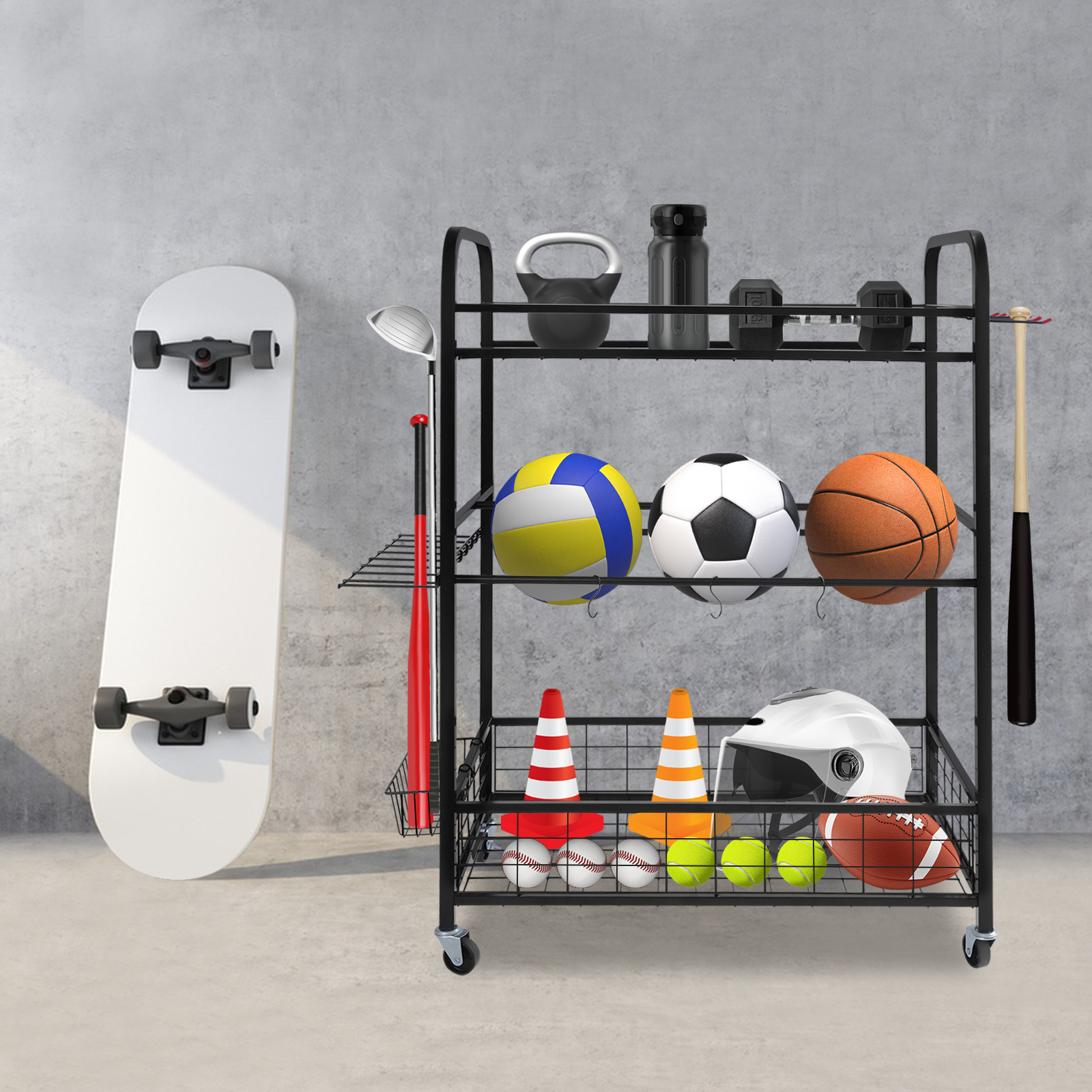 3 Tiers Storage Rack with Vers - Sports Equipment Used avaliação e preço