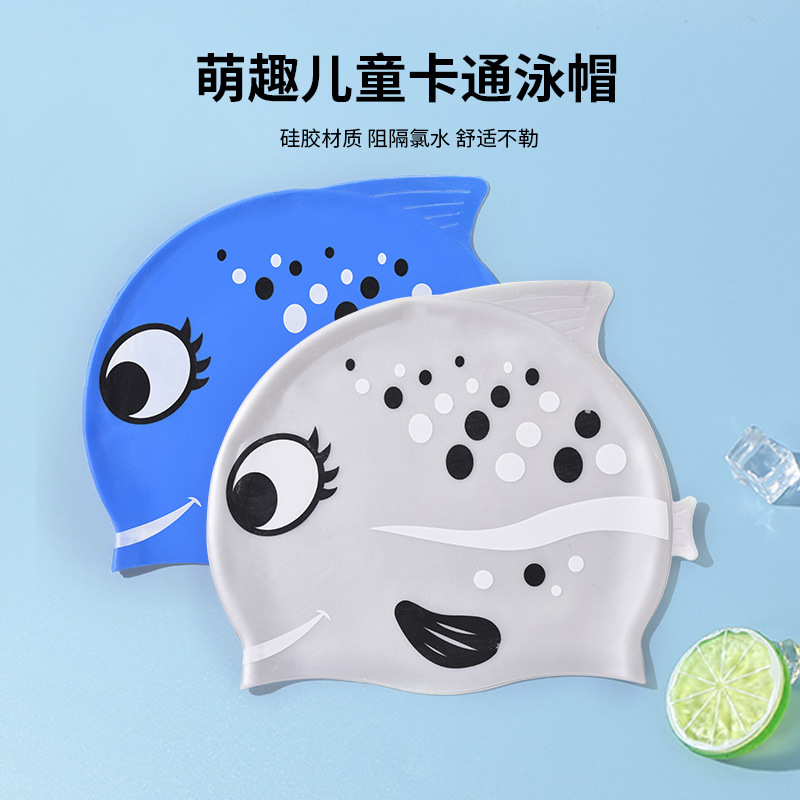 1PC Cute Cartoon Fish Print Si - Swim Cap Silicone avaliação e preço
