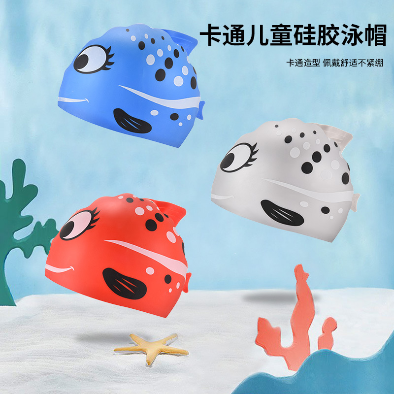 1PC Cute Cartoon Fish Print Si - Swim Cap Silicone avaliação e preço