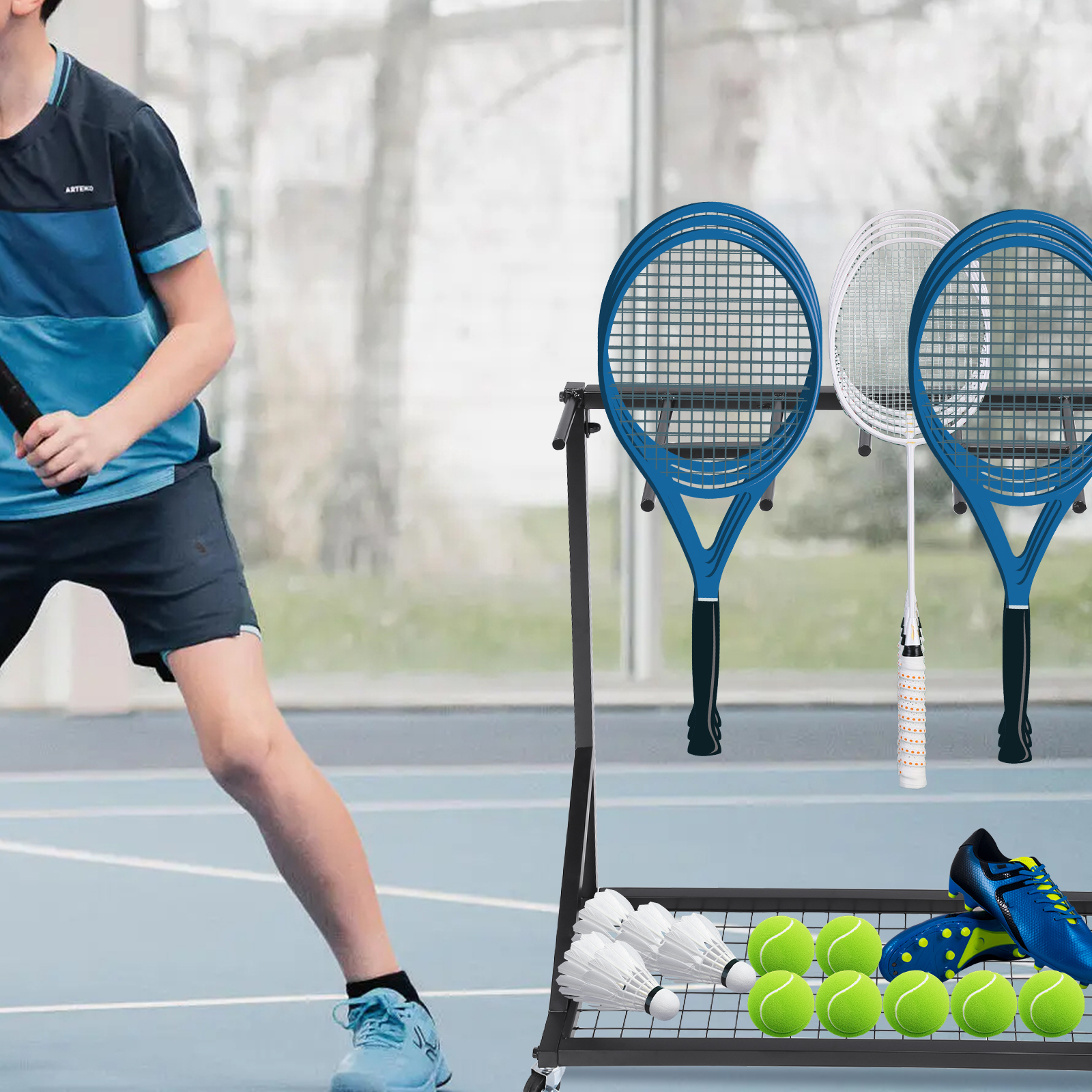 Sports Racquet Storage Organiz - Sports Equipment Cart avaliação e preço